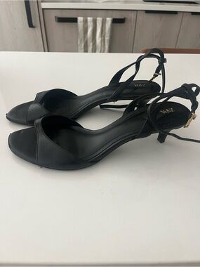 ZARA Black Strappy Kitten-Heel Sandals